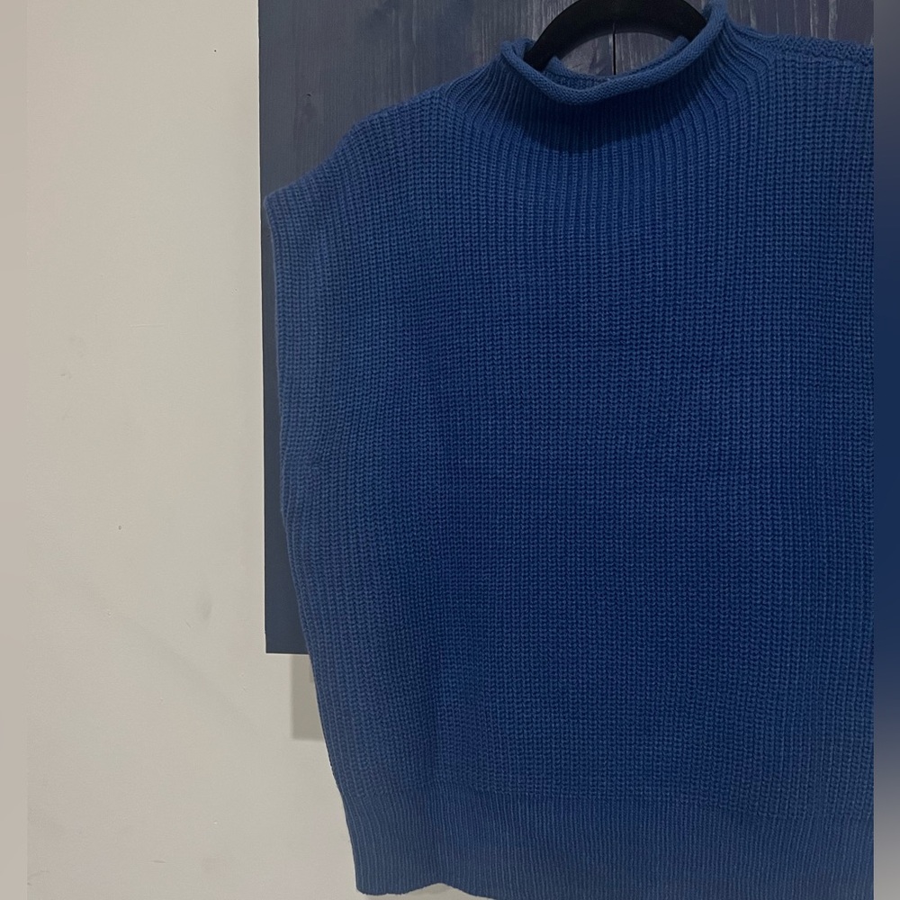 Blue short sleeve mock neck sweater